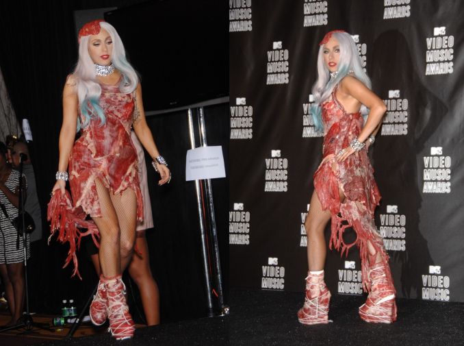 Lady Gaga su mėsos suknele